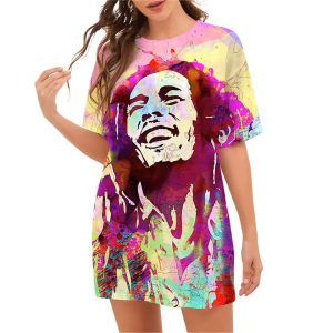 Psychedelic Bob Marley Watercolor Art Women's T-Shirt