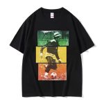 Rasta Bob Marley Playing Soccer Black Graphic Men's T-Shirt