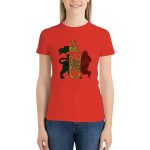 Rasta Lion of Judah Typography Bob Marley Red Women's T-Shirt