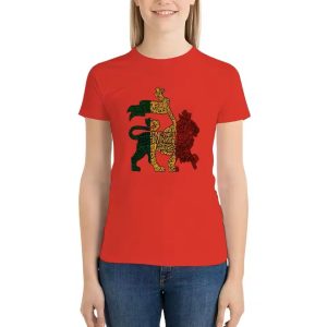 Rasta Lion of Judah Typography Bob Marley Red Women's T-Shirt