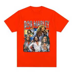 Reggae Artist Bob Marley Photo Graphic Red Men's T-Shirt