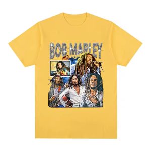 Reggae Artist Bob Marley Photo Graphic Yellow Men's T-Shirt