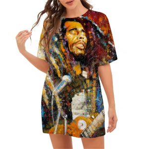 Reggae Bob Marley Abstract Watercolor Art Women's T-Shirt