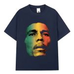 Reggae Bob Marley Face Gradient Navy Blue Men's T-Shirt