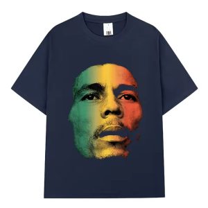 Reggae Bob Marley Face Gradient Navy Blue Men's T-Shirt