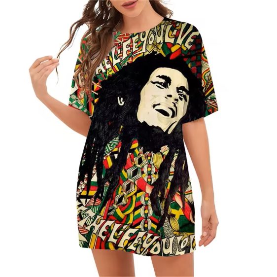 Reggae Bob Marley Rasta Tribal Art Oversized Women's T-Shirt