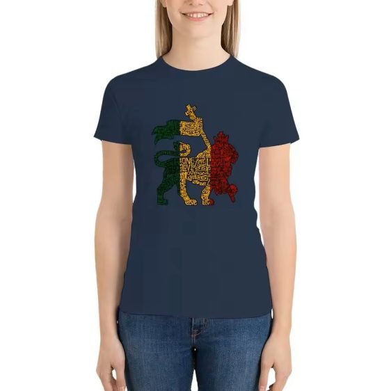 Reggae Color Lion of Judah Bob Marley Navy Women's T-Shirt