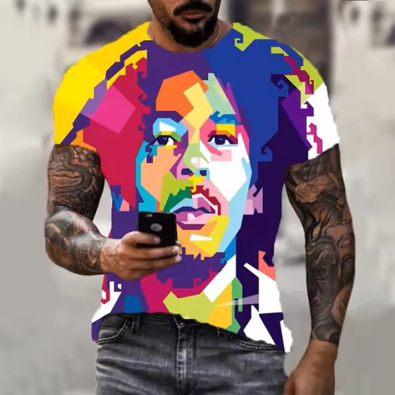 Vibrant Bob Marley Colorful Face Pop Art Men's T-Shirt