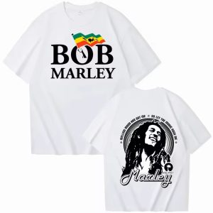 White Bob Marley Island Jamaican Flag Graphic Men's T-Shirt