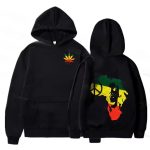 Abstract Bob Marley Africa Weed Leaf Logo Black Hoodie