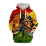 Bob Marley Lion Split Face Rasta Color Art Print Hoodie
