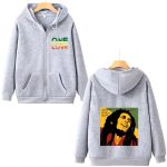 Bob Marley One Love Typography Quote Print Gray Zip Hoodie