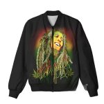 Bob Marley Weed Kush Dreadlocks Hair Black Bomber Jacket