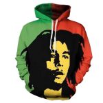 Bold Rasta Colors Bob Marley Iconic Portrait Hoodie