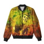 Fiery Sunset Bob Marley Smiling Portrait Bomber Jacket