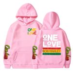 Iconic Singers Bob Marley & The Wailers Text Art Pink Hoodie
