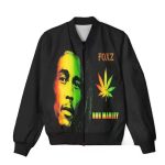 Jamaican Artist Bob Marley Weed Leaf Rasta Bomber Jacket