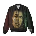 Jamaican Singer Bob Marley Grunge Rasta Face Bomber Jacket