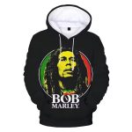 Jamaican Singer Bob Marley Retro Rasta Circle Black Hoodie