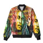 Live Forever Bob Marley Tribute Art Collage Bomber Jacket