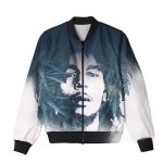 Monochrome Bob Marley Leaf Overlay Design Bomber Jacket