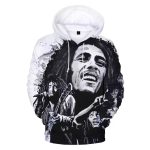 Monochrome Bob Marley Live Performance Graphic White Hoodie