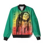Music Icon Bob Marley Smiling Photo Rasta Bomber Jacket