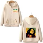 One Love Bob Marley Quote Portrait Beige Zip-Up Hoodie