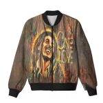 One Love Bob Marley Smiling Graffiti Color Art Bomber Jacket