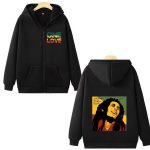 One Love Colorful Bob Marley Back Print Black Zip Hoodie
