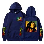 One Love Iconic Bob Marley Artwork Navy Blue Hoodie