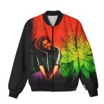 Rasta Bob Marley Weed Leaf Graphic Red Black Bomber Jacket