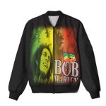 Rasta Flag Bob Marley Lion Weed Leaf Art Bomber Jacket
