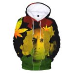 Rastafarian Weed Leaf Bob Marley Split Face Art Hoodie