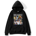 Reggae Bob Marley Retro Collage Concert Print Black Hoodie