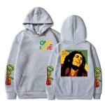 Reggae Singer Bob Marley Quote Portrait Graphic Gray Hoodie