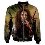 Smoking Bob Marley Brown Forest Graphic Bomber Jacket