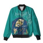 Teal Bob Marley Free Our Minds Smoke Quote Art Bomber Jacket