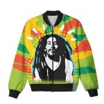 Vibrant Rasta Bob Marley Green and Yellow Bomber Jacket