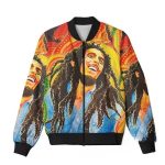 Vibrant Sunrise Boho Bob Marley Rasta Art Bomber Jacket