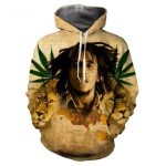 Vintage Bob Marley Lions Cannabis Leaves Artwork Hoodie
