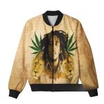 Vintage Style Bob Marley Regal Lion Leaf Art Bomber Jacket